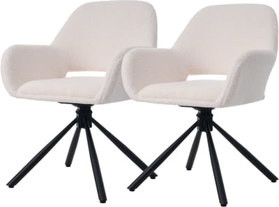 Lamswollen stofeetkamerstoelen - set van 2 met armleuningen - modern minimalistisch - eetkamerstoelen - lounge draaistoel - wit