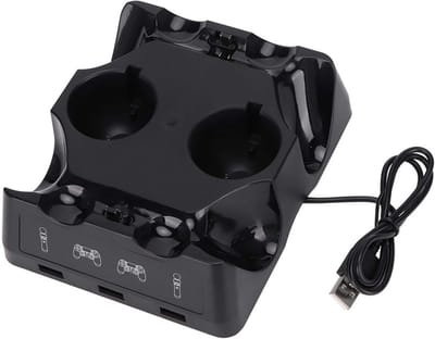 SnelShoppen - Oplaadstation voor PS4 en PS4 MOVE/VR, Multifunctionele Oplaadstandaard voor 4 Controllers, Duurzaam en Ergonomisch, Inclusief Niet-Slip