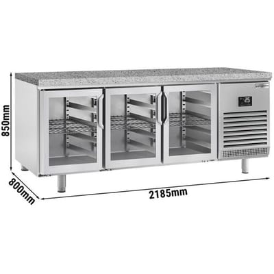 GGM Gastro Bäckereikühltisch Premium PLUS - 2185x800mm - 3 Glastüren - Granitarbeitsplatte Zilver