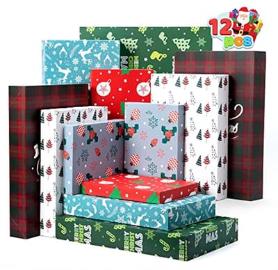 12 Stuks Kerst Kraft Papier Geschenkdozen - Verschillende Maten en Ontwerpen voor Feestdagen