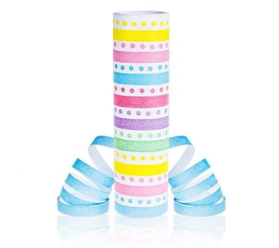 Papieren slingers met stippen en strepen in pastelkleuren - 1 rol met 18 slingers van elk 4 meter lang.