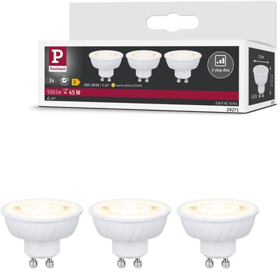 Standaard 230 V LED-reflector GU10 Flat 37 mm 3x550lm 3x4,9W 2700K dimbaar Signaalwit