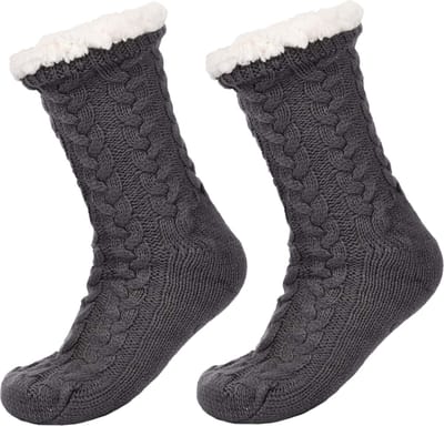 JAXY Huissokken - Huissokken Dames en Heren - Verwarmde sokken - Anti Slip Sokken - Fleece Sokken - Dikke Sokken - Fluffy Sokken - Slofsokken - Warme Sokken - Bedsokken - Gevoerde Sokken - Winter Sokken - Grijs