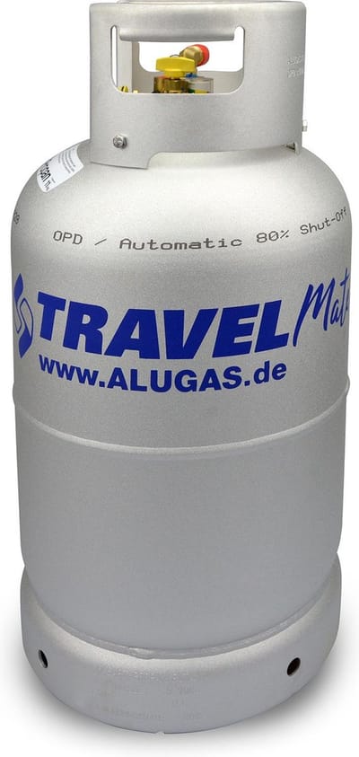 Aluminium LPG gasfles 27 Ltr. hervulbaar aan LPG tankstation