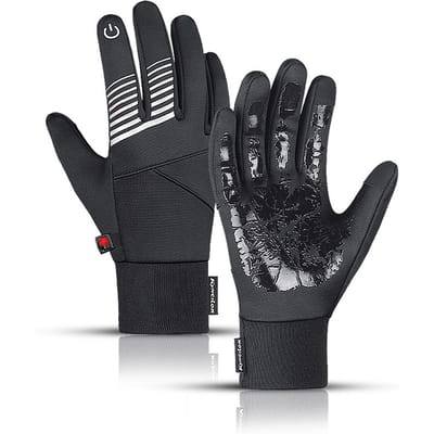 Gants de cyclisme imperméables pour écran tactile, chauds d'hiver, coupe-vent, antidérapants, pour sport, thermiques L black