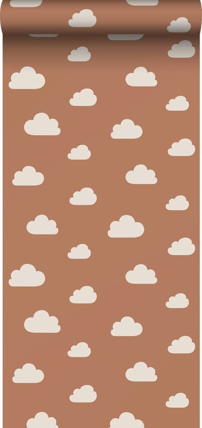 ESTAhome behang wolkjes terracotta en wit - 53 cm x 10.05 m - 139398
