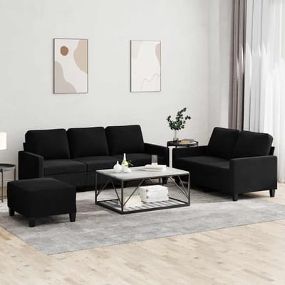 vidaXL - 3-delige - Loungeset - met - kussens - fluweel - zwart