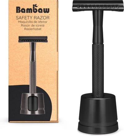 Bambaw Metalen Scheermes met Standaard – Scheermesjes mannen vrouwen – Safety Razor Mannen – Safety Razor voor vrouwen – Voor Double Edge Mesjes - Zwart