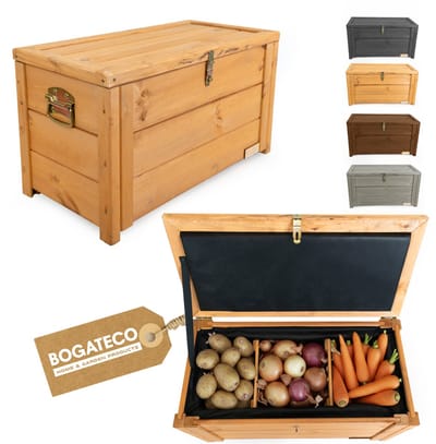 BOGATECO Geïsoleerde Tuinkist met Deksel - Thermobox 55L - Houten Kist voor Groente & Fruit - 79x46x39cm - Verstelbare Vakken
