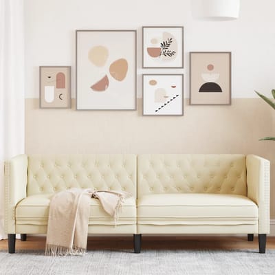 vidaXL - Driezitsbank - Chesterfield-stijl - kunstleer - crèmekleurig