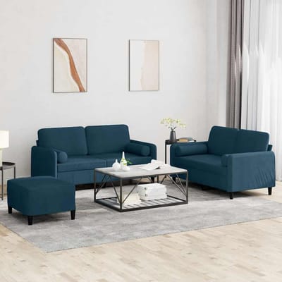 vidaXL - 3-delige - Loungeset - met - kussens - fluweel - blauw