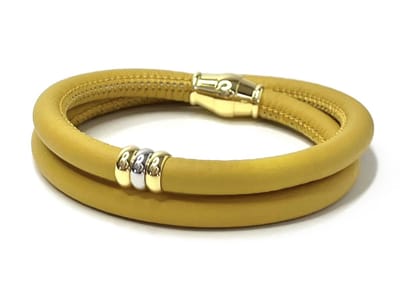 NIEUW! Jolla - dames armband zilver - leer - magneetsluiting - bedels - tweekleurig - Golden Touch - Geel