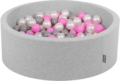 KiddyMoon ballenbad 90x30cm - 300 ballen ∅ 7cm ballenbad met kleurrijke ballen voor baby's kinderen rond - lichtgrijs:pearl/grijs/roze