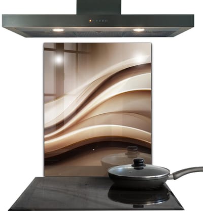 Tulup Achterwand Keuken - Energiegolfabstractie Spatscherm Keuken - 60 x 80 cm - Bruin Achterwand Keuken Glas - Streetart Spatplaat Keuken - Kookplaat achterwand - Kookplaatachterwanden