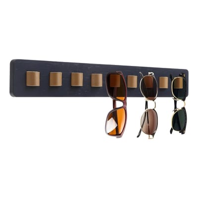 brillenopslag voor meerdere brillen - Meerdere brillen opslaan - Brilhouder - zwart - Zonnebrilhouder - houten - 40*5.5*2.5cm - onnebrilopslag aan - kast - slaapkamer - 9 lederen ophangringen brillenhouder - zwart