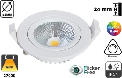 Inbouw LED Spot Wit | 5 Watt | 450 Lumen | 2700K Warm Wit | Kantelbaar | IP44 | Dimbaar | CRI90 | Gatmaat 72mm