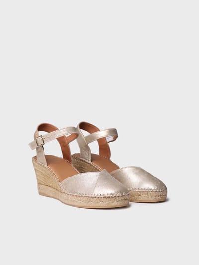 Dames leren espadrille met sleehak in champagnekleur | BIANCA-AS