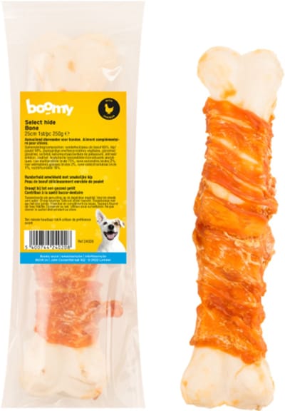 Boomy - Bot met Kip - Natuurlijke hondensnacks van runderhuid met malse kip - Hondensnoepjes - Kauwbotten hond - Kauwstaaf hond - 25cm - 1st