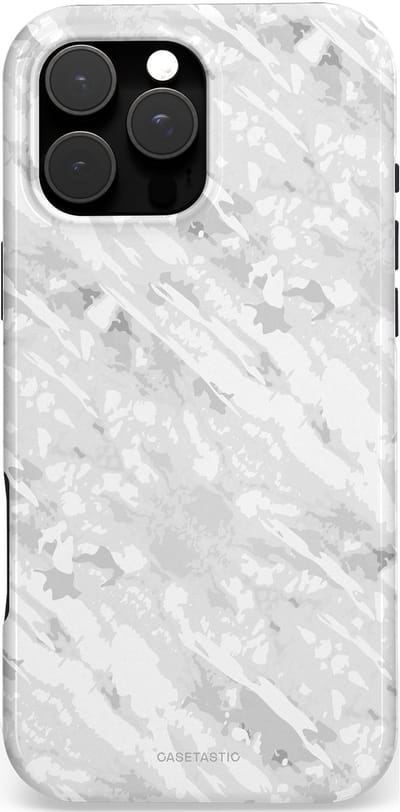 Casetastic hoesje geschikt voor Apple iPhone 16 Pro Max - MagSafe - Dubbellaagse bescherming - Winterse Camouflage - Fashion Case - Lichtgrijs Wit