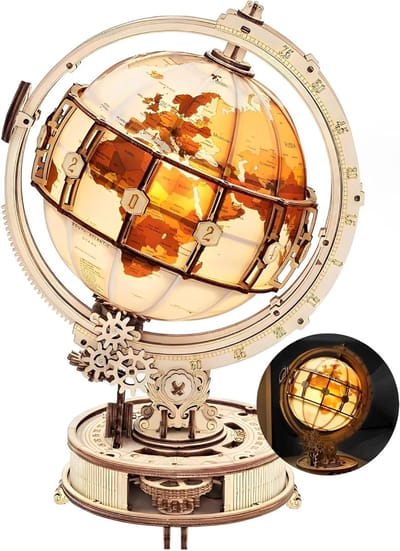 Famanu – Houten 3D puzzel wereldbol, uitdagende bouwset en stijlvolle bureaudecoratie