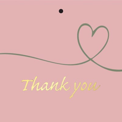 Cadeaukaartje - 20 stuks - “Thank you” - 7mm x 7mm - - Blanco achterzijde - Wenskaartje - Met boorgaatje - Metallic goud relief - Kadokaartjes