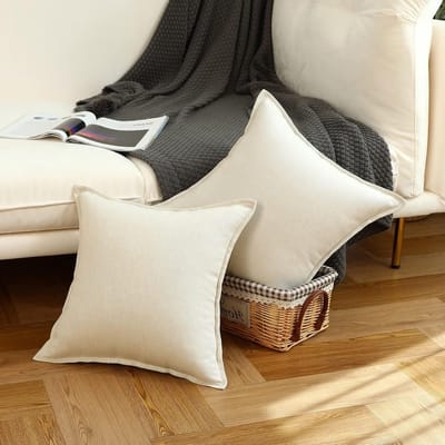 Set van 2 Neutrale Linnen Kussenslopen 50 x 50 cm Crème Witte Decoratieve Kussens voor Woonkamer, Bank en Slaapkamer, Bohemian en Landelijke Stijl Decoratie