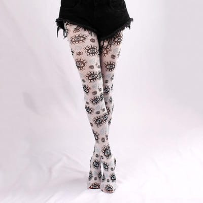 Sexy Dameskousen Duivels Oog Vintage Geprinte Panty's Dunne Maillots Voor Lente Herfst Punk Stijl Halloween Kousen One Size white