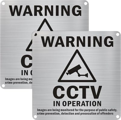 2x CCTV Videobewaking Bord Rechthoekig Metaal 15x15 cm Zelfklevend
