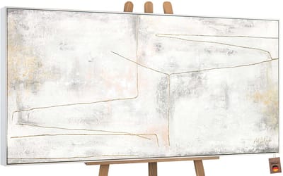 Canvas schilderij groot handgeschilderd gouden lint abstract elegantie – YS-Art Gallery – Luxe wanddecoratie voor woonkamer – Modern schilderij voor slaapkamer en hal
