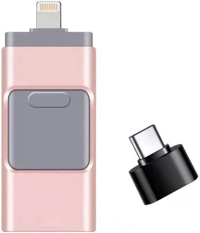 Daity USB-flashdrive — Ontworpen voor mobiele telefoons - tablets - Android-apparaten en computers — 4-in-1 fotoopslagstick — Externe back-up- en opslagdrive (roze - 64 GB)