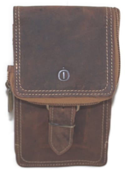 Oi Hunter bruin lederen Riemtasje luxe afsluitbaar / stoer herentasje voor op heup of buik / riemtasje tevens portemonnee voor aan riem / veilig tasje voor op buik of heup / bruin leer / 425H