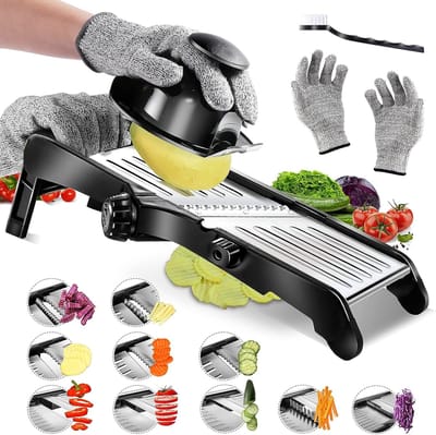 Mandoline Plantaardige Snijmachine - Verstelbare Mandoline Food Slicer - Professionele Julienne Snijmachine - Aardappel Komkommer Ui - Stuur Veiligheidshandschoenen Reinigingsborstel