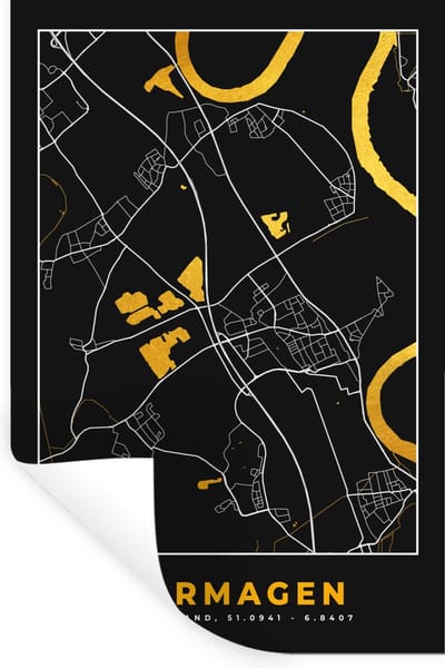 Muurstickers - Sticker Folie - Stadskaart – Plattegrond – Duitsland – Goud – Dormagen – Kaart - 20x30 cm - Plakfolie - Muurstickers Kinderkamer - Zelfklevend Behang - Zelfklevend behangpapier - Stickerfolie
