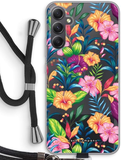 Case Company® - Hoesje met koord geschikt voor Samsung Galaxy A34 hoesje met Koord - Tropisch 2 - Telefoonhoesje met Zwart Koord - Bescherming aan alle Kanten en Over de Schermrand