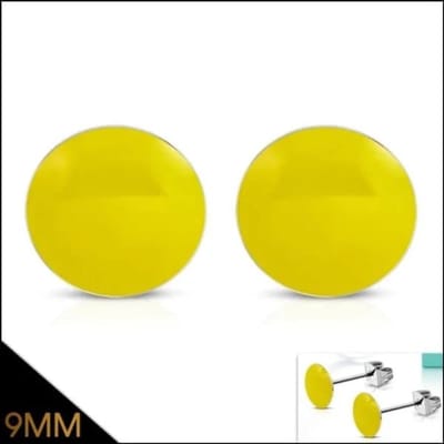 Aramat Jewels | Oorbellen | RVS Ronde Oorbellen Kleurrijk Emaille - Vrolijke Oorstekers | 9mm / Geel | |9mm | Staal | Kinderen, Volwassenen | Verkleurd niet