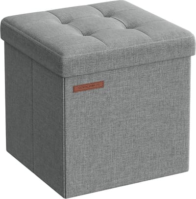 Songmics LSF028G02 Zitbank met opbergruimte, 30 cm, inklapbare zitkist, opbergdoos, voetenbank, lichtgrijs