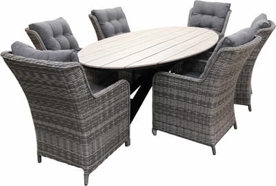 7-delige tuinset | 6 Dublin tuinstoelen (AG) | 220cm ovale Cyprus tuintafel (Wood)