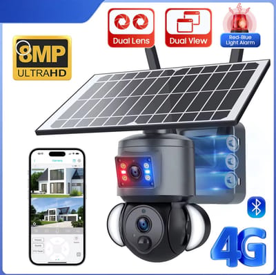 4G 4K Solar Camera - Geen wifi nodig - incl. 64gb SD kaart - Nachtzicht - Zonnepaneel - Draadloze beveiligingscamera - Securitycamera - 360 graden