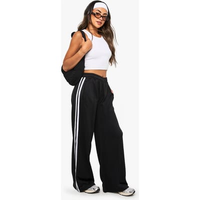 boohoo Dames Petite Tricot Zijgestreepte Tape Jogger met rechte pijpen | Zwart | Maat: XS