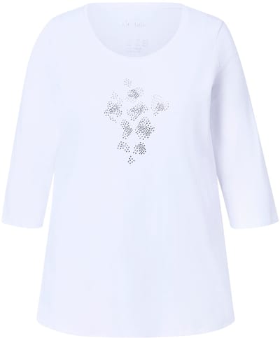 Ulla Popken - Dames - Shirt siersteentjes A-lijn ronde hals 3/4-mouwen - Sneeuwwit - Maat 42+