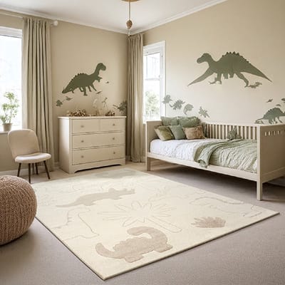Karpet24 Alina Kids – Schattig Dino Vloerkleed voor Kleine Avonturiers Crème-80 x 150 cm