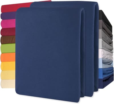 Lucina 2 stuks Hoeslakens Jersey Katoen Stretch 30cm Hoge Hoek - Set van 2 - donker blauw 90x200cm - 100x200cm