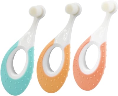 Roellgs 3-Pack 0-3 Years Baby 10,000-Bristle Toothbrush, The Original Toddler Toothbrush with Super Soft Bristles and Teethers for Baby Teeth and Gums Care