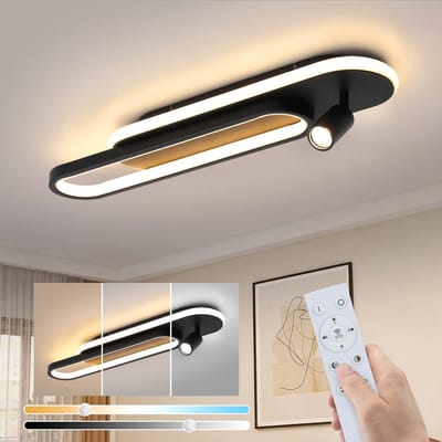 NETTLIFE Plafondlamp LED - ovaal - zwart - met 1-Lichts Plafondspot - Dimbaar - 46W - Moderne Plafondverliching - 60cm - voor Slaapkamer | Hal | Woonkamer | Keuken - Zonder Lichtborn - Max.40W