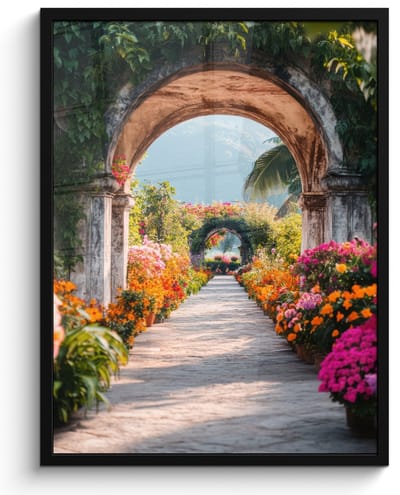 Poster in lijst - Fotolijst 50x70 cm - Posters - Doorkijk - Bloemen - Tropisch - Kleurrijk - Posterlijst zwart - Decoratie - Wanddecoratie woonkamer - Muurdecoratie slaapkamer