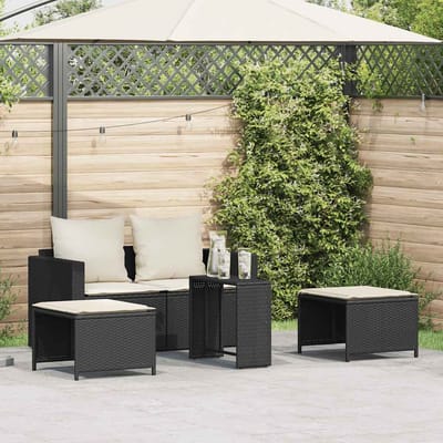 vidaXL - 5-delige - Tuinbankstel - met - kussens - stapelbaar - poly - rattan - zwart