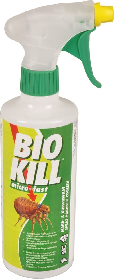 Vlooienspray – Cleankill Microfast Spray 450ml – anti-parasietenspray – tegen vlooien – teken – luizen en mijten – voor meubels en tapijten – niet voor gebruik op dieren – gemaakt in Europa