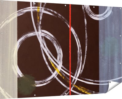Gards Tuinposter Abstracte Cirkels met een Rode Lijn - 180x120 cm - Tuindoek - Tuindecoratie - Wanddecoratie buiten - Tuinschilderij
