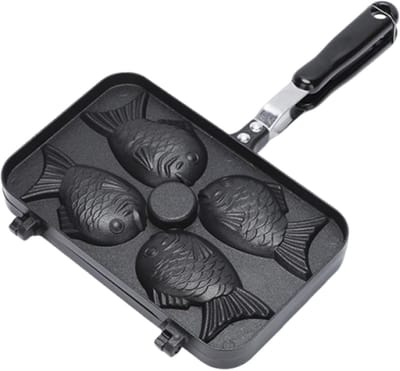 Taiyaki Maker - Bakvorm Vis - Ontbijt Bakken - 4 Holte Ontwerp - 25 cm Breed - Zwart