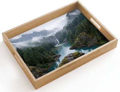 Dienblad hout 40x30 cm - Schootdienblad - Waterval - Bomen - Bergen - Borrelplank rechthoek - Plateau dienbladen
